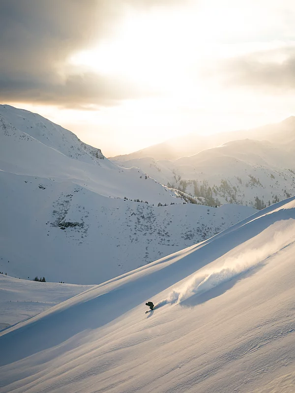 Ein Freerider im Tiefschnee in Saalbach Hinterglemm