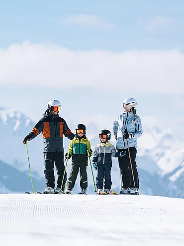 A family skiing